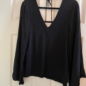 Nicole Miller Elegant Black Tie Front Long Sleeve Blouse